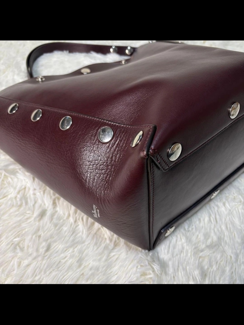 Mulberry Leather Tote in Deep Burgundy with Silver Studs - Picture 7 of 16